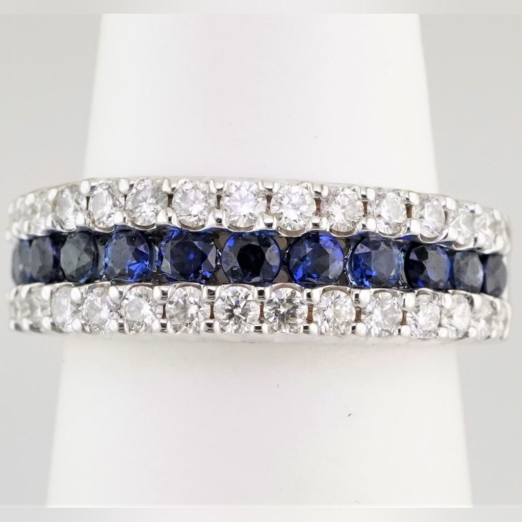 Solid 14k Natural Sapphire And Natural Diamond Band / Anniversary Band